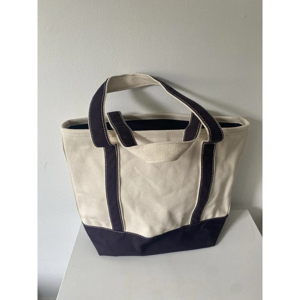Lands End Navy Blue 5 Pocket Zip Top Medium Canvas Tote Bag NWOT Coastal Casual